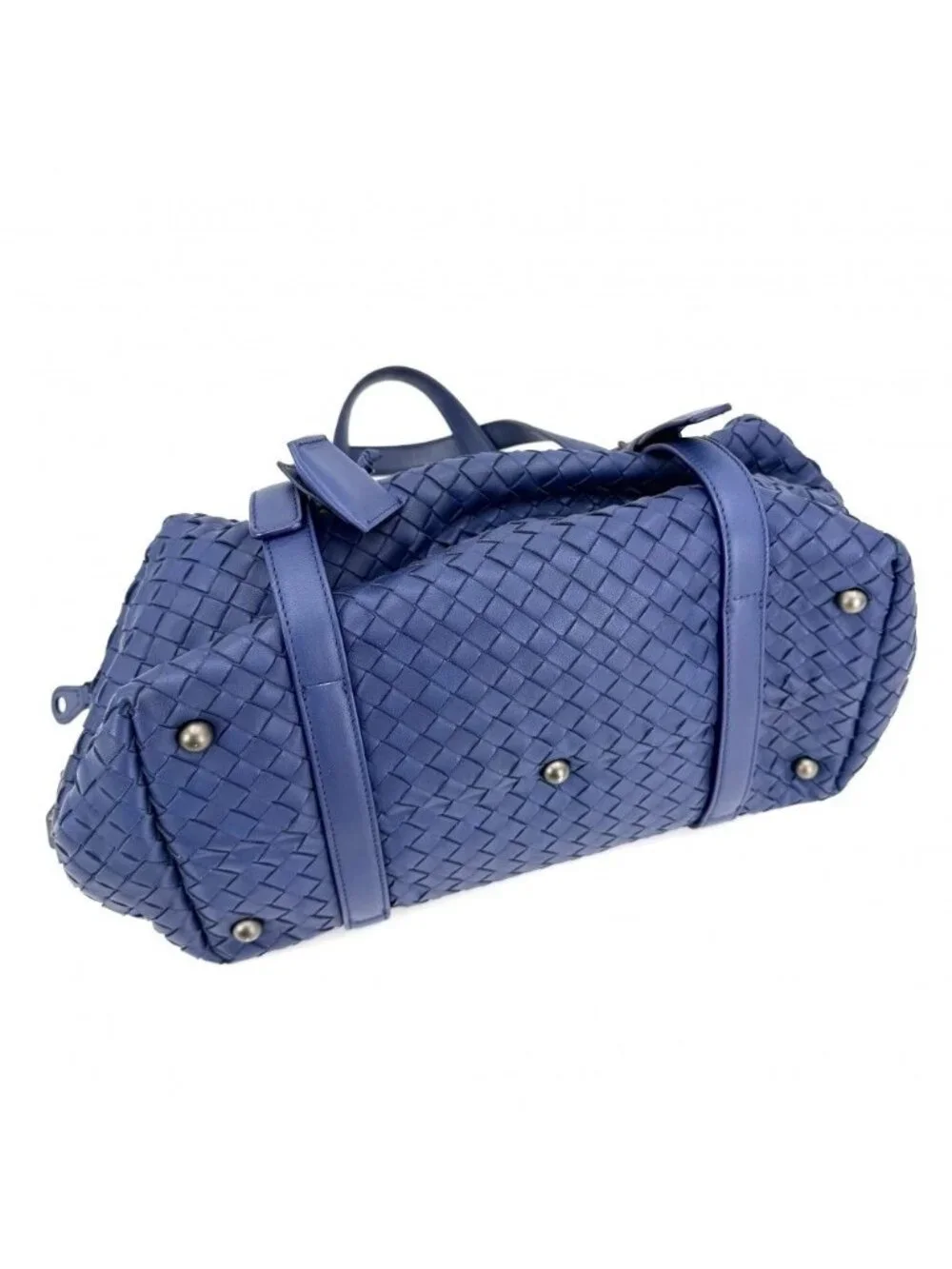 Bottega Veneta Intrecciato Montaigne Tote Shoulder Bag Leather Blue Matte Black